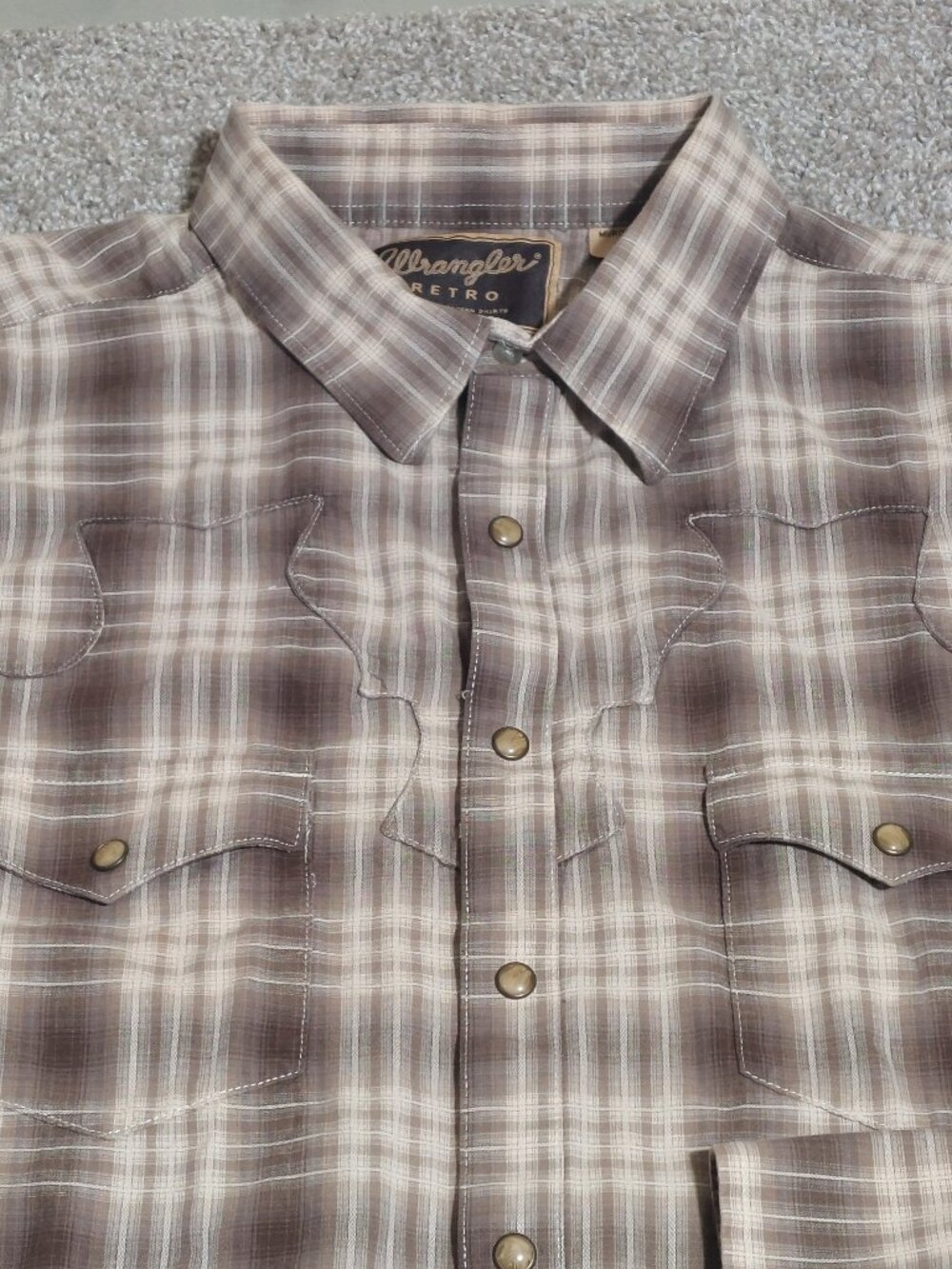 Wrangler Retro Brown pearl snap shirt long sleeve brown, cream size XL